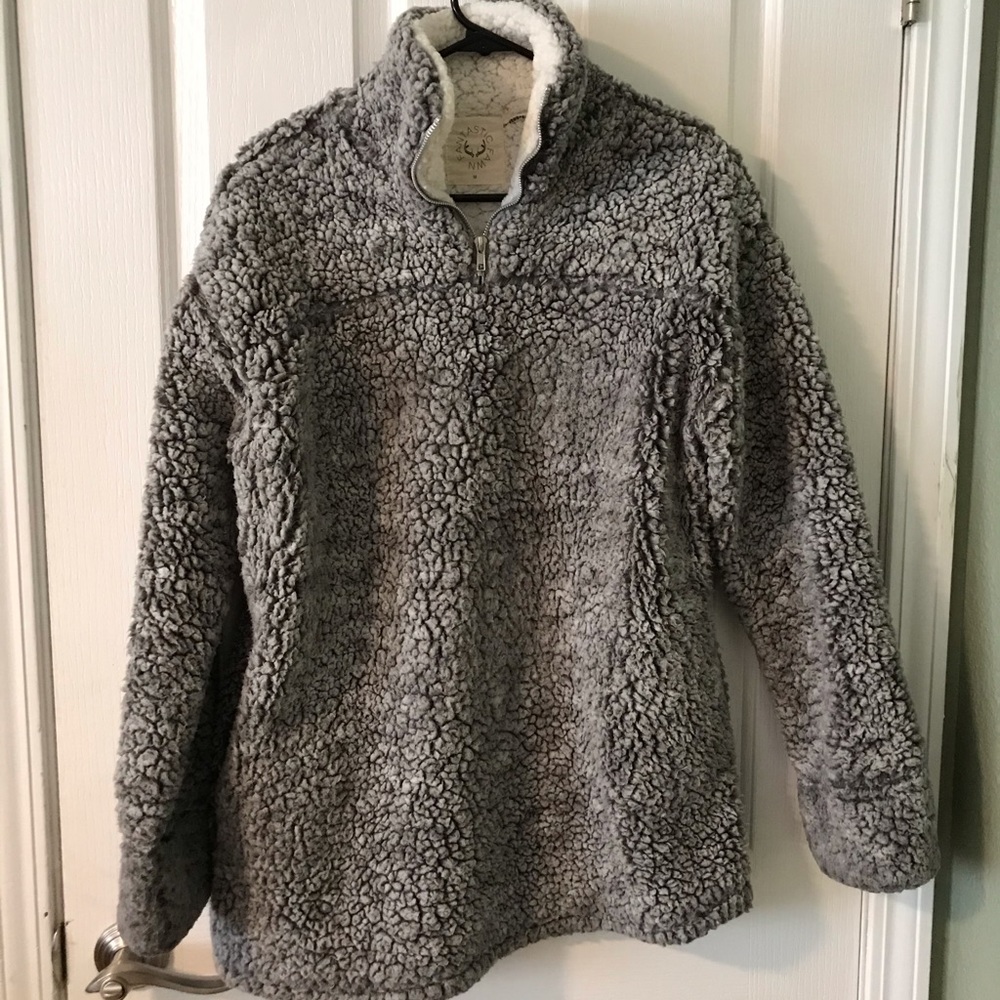 Vici- Heather Grey Sherpa POCKETED Pullover